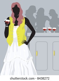 lady standing and having drinks 	