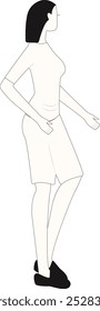 Lady Standing Pose Character in Sketch Design Style. Isolated Vector Illustration.