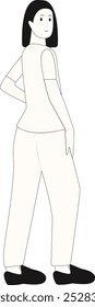 Personaje de pose de pie de la señora en estilo de diseño de boceto. Ilustración vectorial aislada.