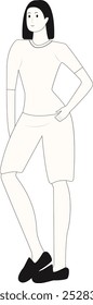 Lady Standing Pose Character in Sketch Design Style. Isolated Vector Illustration.