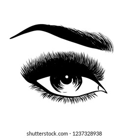 Lady stylish opened eye and brows with full lashes, beautiful sexy women eyes makeup. EPS 10