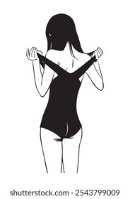 eine Dame, die ihren schwarzen Badeanzug herunternimmt, Vektorgrafik