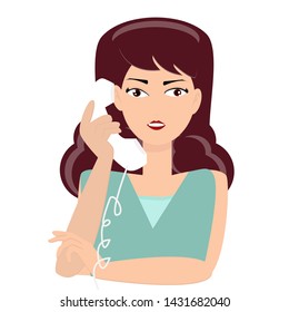 Lady talking on the phone. Vector illustration.