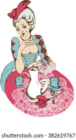 lady at the tea table. vector illustration