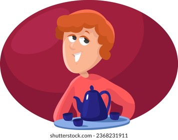 Lady with teapot, illustration, vector on a white background.