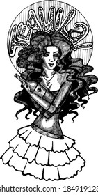 lady and tequila drawing