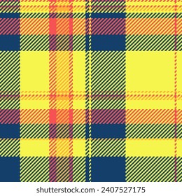 Lady texture plaid pattern, italian textile vector background. Silk check tartan seamless fabric in yellow and blue colors.