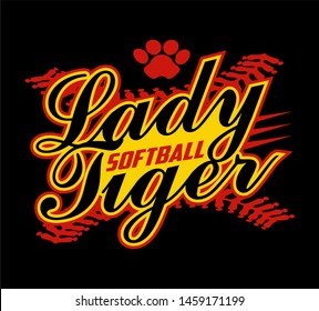 lady tiger softball team design with stitches and paw print for school, college or league