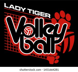 lady tiger volleyball team design with paw prints for school, college or league