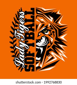 Lady Tigers Softball Team Design With Stitches And Half Mascot For School, College Or League