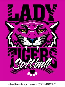 lady tigers softball team design with half mascot and stitches for school, college or league