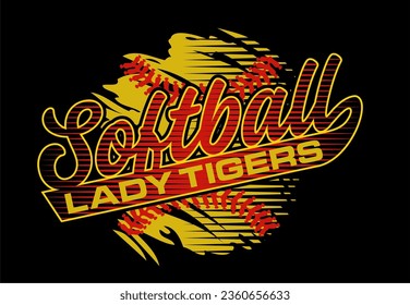 lady tigers softball team design with ball and stitches for school, college or league sports