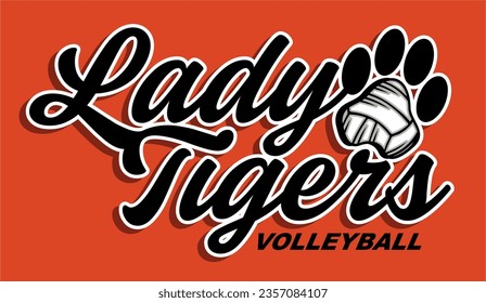 lady tigers volleyball design with paw print ball for school, college or league sports