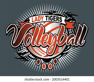 lady tigers volleyball team design with ball for school, college or league