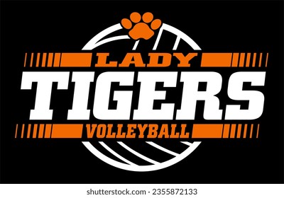 lady tigers volleyball team design with ball for school, college or league sports