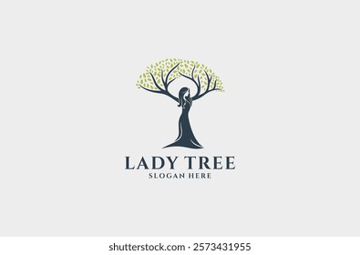 lady tree logo design premium vector.