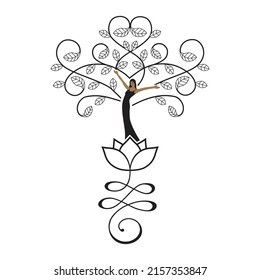 árbol de dama, mujer con ramas de hojas, vector