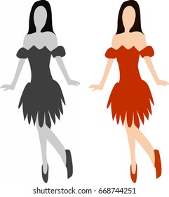 lady twin Doll dance red dress and grey