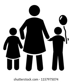 
A lady with two kids having fun with holding ballon symbolizing kids fun 
