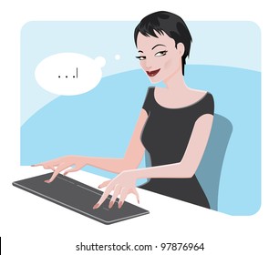 Lady typing on a keyboard