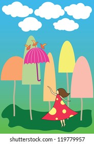 Lady and umbrella blowing