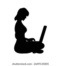 a lady is using laptop silhouette design