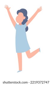 The lady is very glad. Jumping for joy. A happy human being. Vector illustration without background