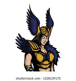 lady viking warrior with wings helmet