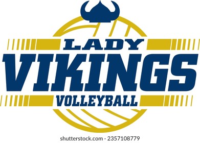 lady vikings volleyball team design with ball for school, college or league sports