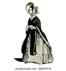 The lady - Vintage engraved illustration - "Les Francais" by L.Curmer in 1842 France