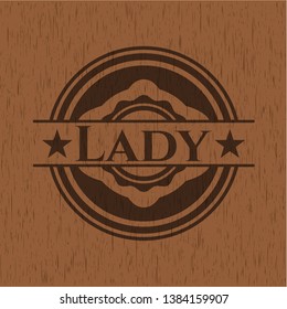 Lady vintage wooden emblem. Vector Illustration.