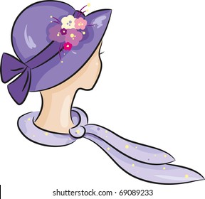 Lady in violet hat with silk scarf