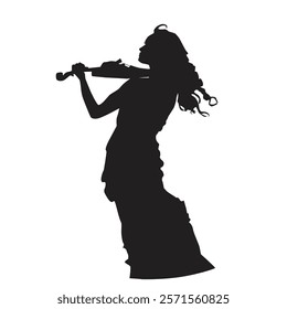 Lady violinist in a dress flat silhouette