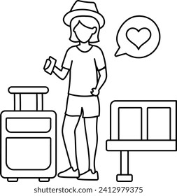 Lady waiting in an airport lounge and holding her passport Concept Vector Design, Wandering and Leisure Symbol, Touring and Pleasure Sign, Odyssey and Escapade Stock illustration