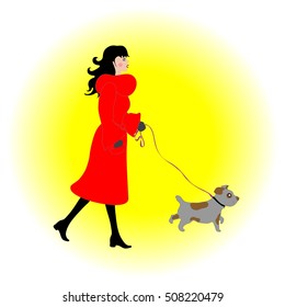 lady walking dog vector illustration