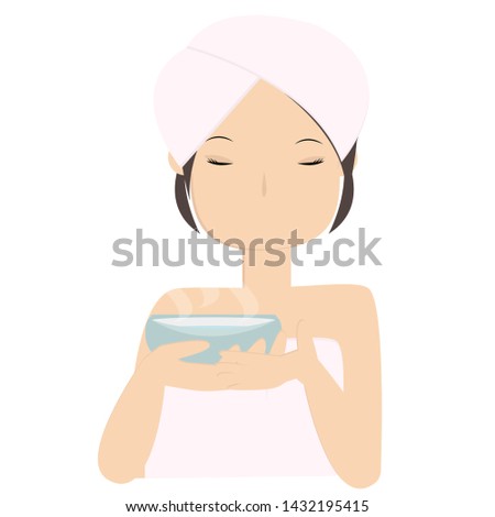 Lady warm face with steam. Vector illustration on white background
