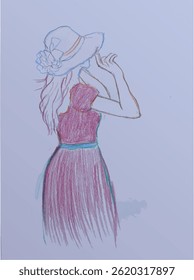 a lady wearing red dress and a hat