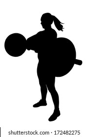 Lady Weight Lifter with Weights at Breast Height Silhouette
