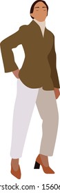Señora con pantalones blancos, ilustración, vector sobre fondo blanco.