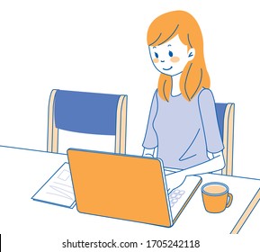 The lady who does a remote work at home while having coffee (2 colors)