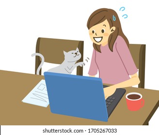 The lady who does a remote work at home with a pet 