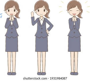 The lady who put on a suit. An illustration of 3 scenes.