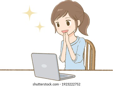 The lady who sees a screen of a PC. She seems happy.