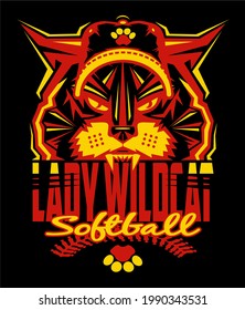 lady wildcat softball team design with stitches and half mascot for school, college or league