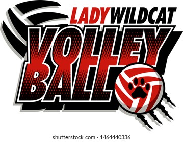 lady wildcat volleyball team design with ball and paw print for school, college or league