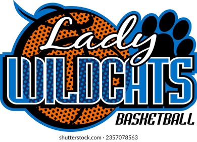 lady wildcats basketball team design with paw print for school, college or league sports