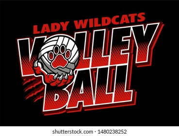 lady wildcats volleyball team design with ball and paw print for school, college or league