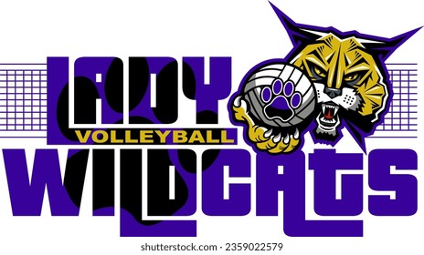 lady wildcats volleyball team design with mascot for school, college or league sports