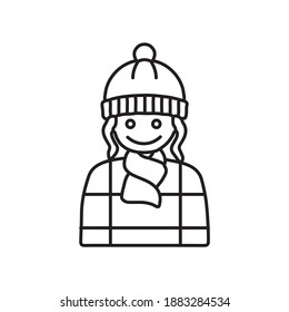 lady in winter clothing line icon