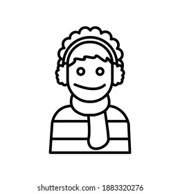 Lady in winter clothing line icon